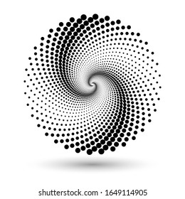 Spiral dots backdrop. Halftone shapes, abstract logo emblem or design element for any project. Vector EPS10 illustration.