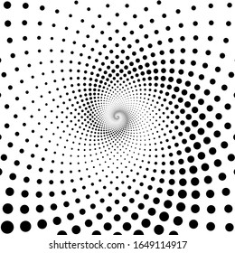 Fondo de puntos de espiral. Formas de semitonos, emblema de logotipo abstracto o elemento de diseño para cualquier proyecto. Ilustración del vector EPS10.