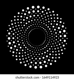 Spiral dots backdrop. Halftone shapes, abstract logo emblem or design element for any project. Vector EPS10 illustration.