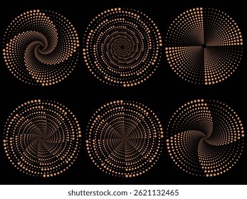 Spiral dots background with an abstract copper-colored set, Circle halftone dots, vector illustration
