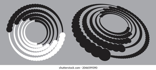 Spiral with dots in circle. Halftone background and perspective. Yin and Yang Symbol