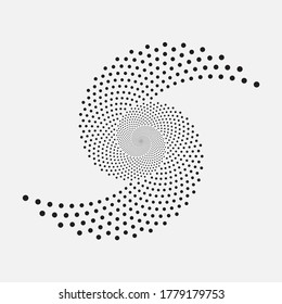 Diseño de fondo espiral con puntos. Resumen de fondo de medio tono monocromo. Ilustración de arte vectorial.