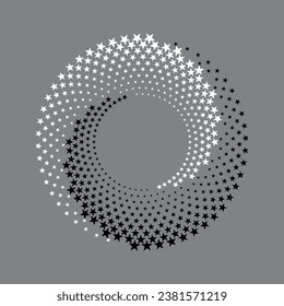 Spiral dotted background with stars. Yin and yang style. Design element or icon.