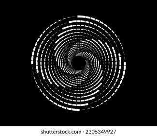 Spiral Dotted Graphic Elements. Spiral Geometric Vector Frames on Black Background.background composition, Web template (spiral)