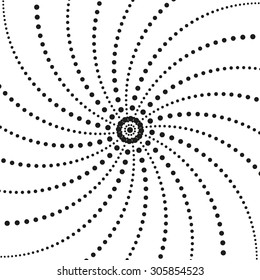Spiral dotted sunburst. Simple vector background