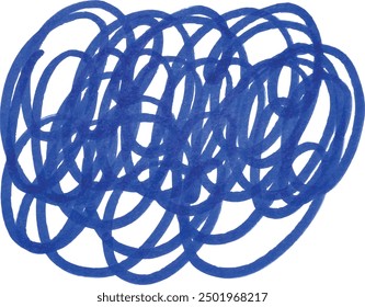 Spiral drawn with a blue felt-tip pen on an isolated background