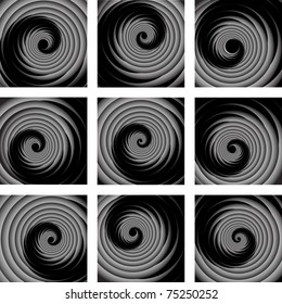 Spiral eddy movement. Abstract backdrops set. Vector art.