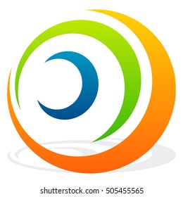 Spiral element with concentric circles. Abstract decorative element isolated on white.