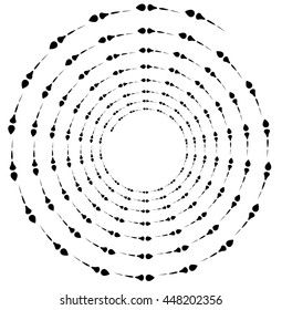 Spiral element. Concentric swirling shape with lines rotating inwards. Helix, volute illustration.