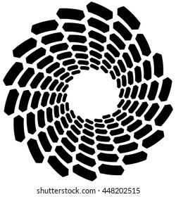 Spiral element. Concentric swirling shape with lines rotating inwards. Helix, volute illustration.