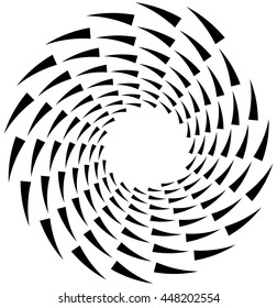 Spiral element. Concentric swirling shape with lines rotating inwards. Helix, volute illustration.