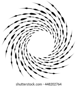 Spiral element. Concentric swirling shape with lines rotating inwards. Helix, volute illustration.