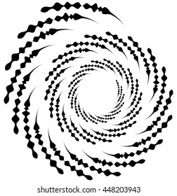 Spiral element. Concentric swirling shape with lines rotating inwards. Helix, volute illustration.