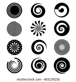 Spiral elements vector. Different spirals icons for logo with spiral sign