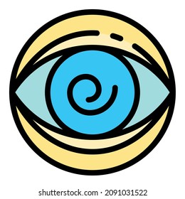 Espiral en el icono del ojo. Espiral de contorno en el color del icono del vector del ojo aislado