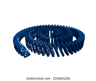 Spiral of falling dominoes. Isolated on white background. 3d Vector illustration. 