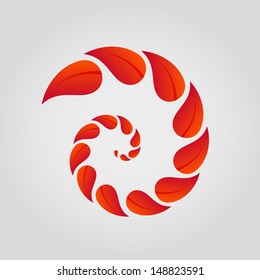 spiral of few red leaves with different size