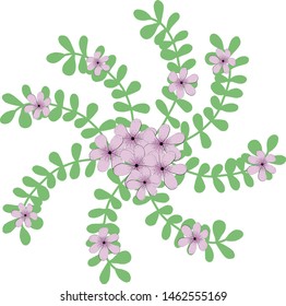 spiral floral frame of leaves and flowers of lilac color. Vector illustration for design of posters, cards, invitations and banners.