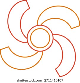 Diagrama de flujo en espiral con 4 pasos y líneas curvas giratorias en naranja y rojo.