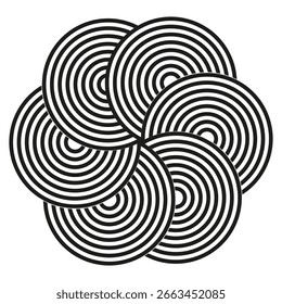 Spiral flower pattern. Abstract floral symbol. Vector optical illusion. Rotating circular design. EPS 10.