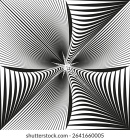 Spiral fold motion. Abstract line curve. Vector twist shape. Black and white illusion.