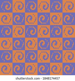 Spiral, formed from blocks, repeatable vector pattern in contrast colors