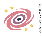 A spiral galaxy abstract vector element in a cartoon style. Wonders of the cosmos, astronomy science. The illustration is suitable for web design, online shop, print, and social media posts. The icon