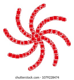 Spiral Galaxy composition icon of squares and circle particles in various sizes. Vector items are scattered into spiral galaxy mosaic design concept.