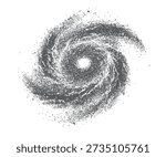 Spiral galaxy in deep space, Halftone stipple effect on a galaxy for a grunge punk Y2K collage design Grunge-style particle effect.
