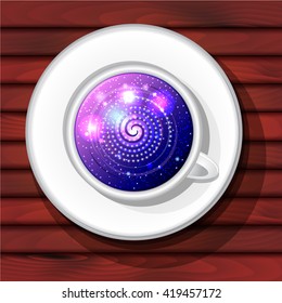 Spiral galaxy inside of a coffee cup, art