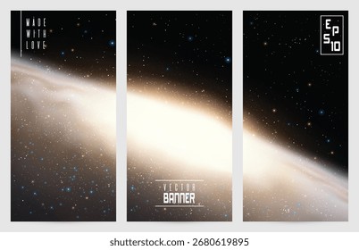 Galaxia espiral en el espacio exterior. Cielo estrellado nocturno. Conjunto de Vector de Anuncios cósmicos