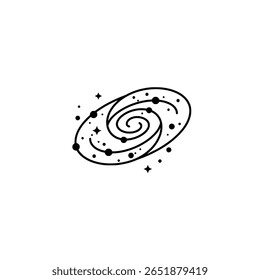 Uma galáxia espiral com um vórtice em espiral, desenhado em um estilo de rabiscar desenhado à mão. Uma ilustração abstrata do espaço, do universo ou do cosmos.