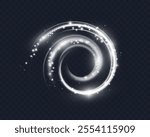 Spiral glow effect on transparent background with smooth white light trails and motion blur.