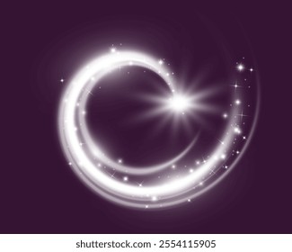 Spiral glow effect on transparent background with smooth white light trails and motion blur.