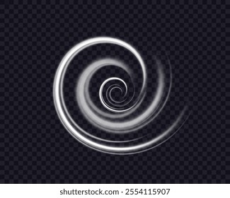 Spiral glow effect on transparent background with smooth white light trails and motion blur.