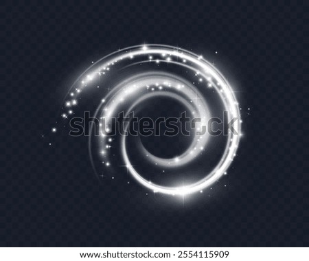 Spiral glow effect on transparent background with smooth white light trails and motion blur.