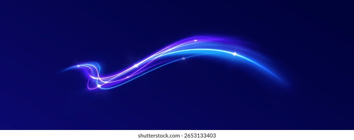 Brilho espiral e redemoinho de neon formam um vórtice luminoso de movimento e energia com listras de luz rosa e azul criando brilho dinâmico em fundo transparente elegante preenchido com magia e torção de partículas 