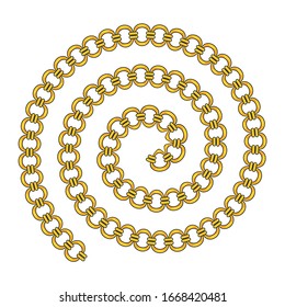 Spiral of golden precious chain. Luxury jewelry for men and women. Flat vector illustration.