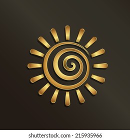 Spiral golden sun image. Concept of summer, luxury, happiness. Vector icon.