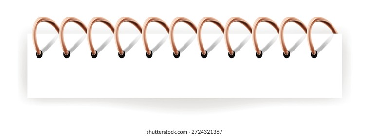Alambre dorado en espiral para unir páginas de diario o cuaderno. Herrajes y accesorios aislados para encuadernación para oficina y material escolar. Material de acero alambrado, bobina de metal. Vector en estilo plano
