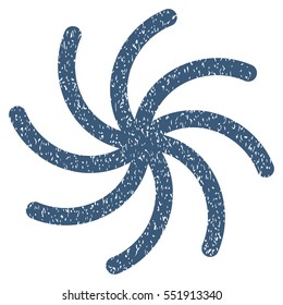 Spiral grainy textured icon for overlay watermark stamps. Flat symbol with scratched texture. Dotted vector blue ink rubber seal stamp with grunge design on a white background.