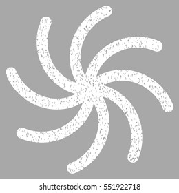 Spiral grainy textured icon for overlay watermark stamps. Flat symbol with dust texture. Dotted vector white ink rubber seal stamp with grunge design on a silver background.