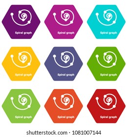 Spiral graph icons 9 set coloful isolated on white for web