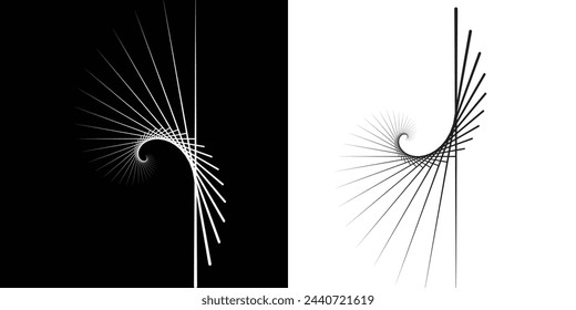 Spiral with gray colors lines as dynamic abstract vector background or logo or icon. Yin and Yang symbol.