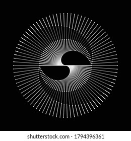 Spiral with gray lines different colors as dynamic abstract vector background or logo or icon. Yin and Yang symbol.