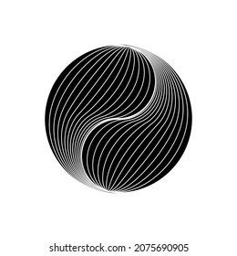 Spiral with gray lines different colors as dynamic abstract vector background or logo or icon. Yin and Yang symbol.