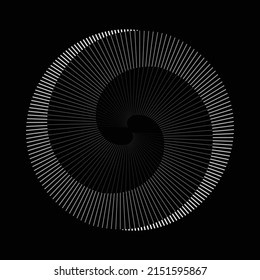 Spiral with gray lines different colors as dynamic abstract vector background or logo or icon. Yin and Yang symbol.