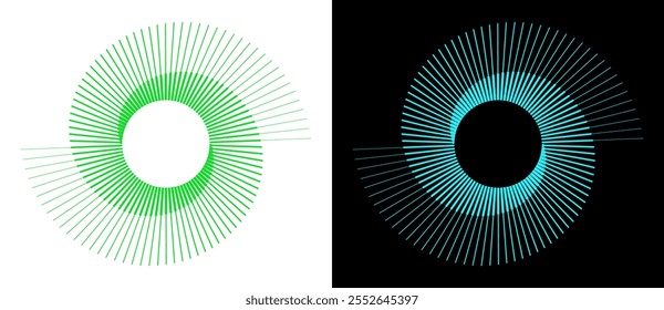 Spiral with green and blue colors lines as dynamic abstract vector background or logo or icon. Yin and Yang symbol.