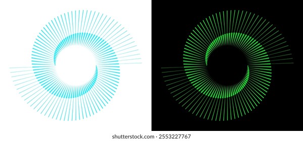 Spiral with green and blue colors lines as dynamic abstract vector background or logo or icon. Yin and Yang symbol.