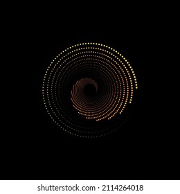 Spiral halftone background logo design, round dots texture geometric Op Art dotted circles. Trendy Gold vortex element isolated for frame, icon, business sign, symbol, web, prints, posters, template